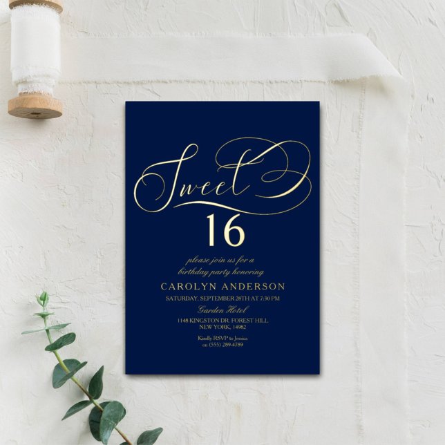 Invitation En Aluminium Élégant Script Sweet 16 Anniversaire Réel (Créateur téléchargé)