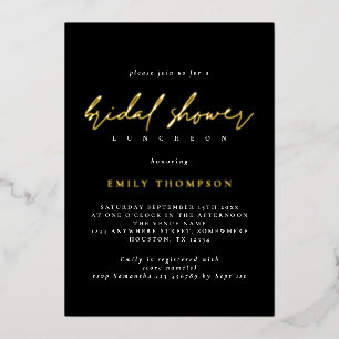 Invitation En Aluminium Élégant Script Véritable Feuille D'or Noir Bridal