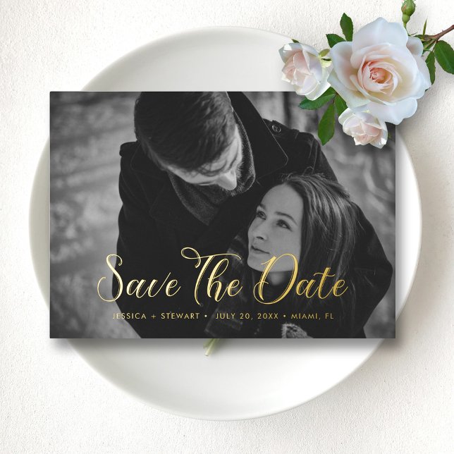 Invitation En Aluminium Élégant Script Wedding Enregistrer la date Photo p (Elegant Script Wedding Save the Date Custom Photo Foil Invitation)