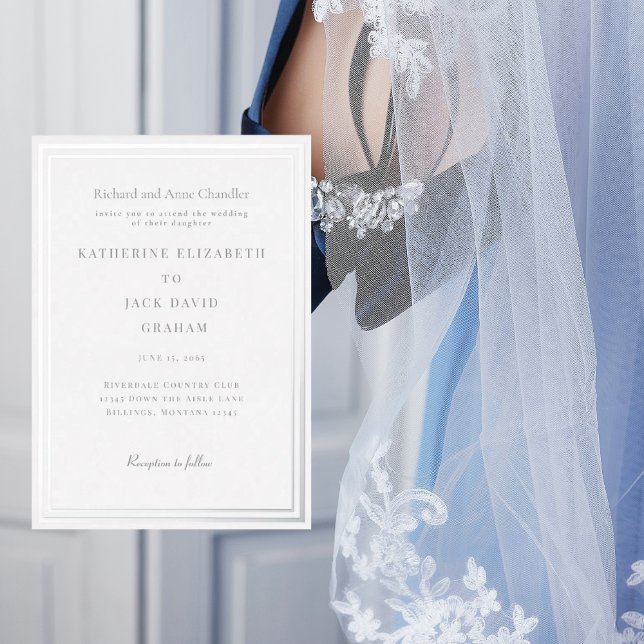 Invitation En Aluminium Elegant Silver Frame Wedding Bride Parents Silver (Créateur téléchargé)