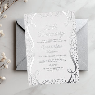 Invitation En Aluminium Élégant Silver Swirl 25ème anniversaire Mariage
