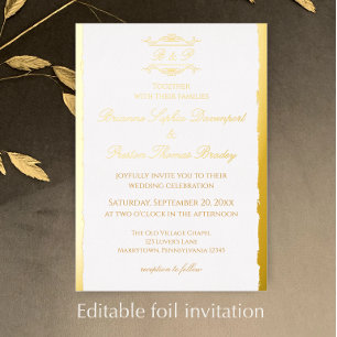 Invitation En Aluminium Élégant Simple Antique Monogramme Mariage Or