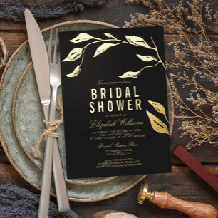 Invitation En Aluminium Élégant Simple Branche Noir Bridal Shower Or