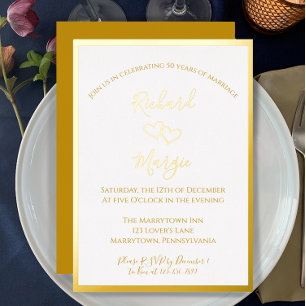 Invitation En Aluminium Élégant Simple Golden 50e anniversaire de Mariage