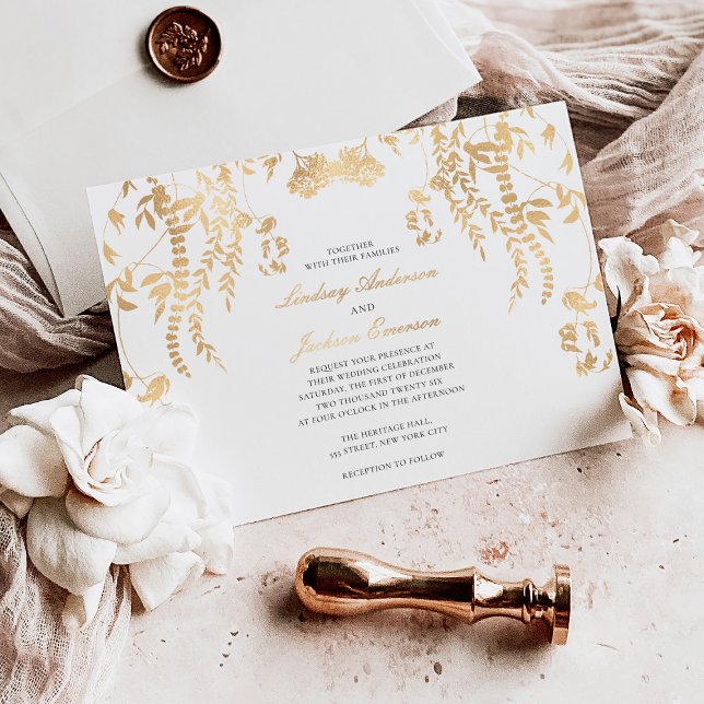 Invitation En Aluminium Élégant Simple Mariage Rustique Forestier Or  Feui (Créateur téléchargé)