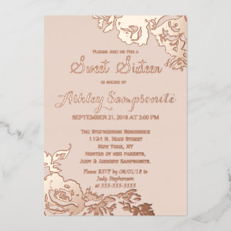 Invitation En Aluminium Elégant Simple Moderne Rose Floral Or Douce 16