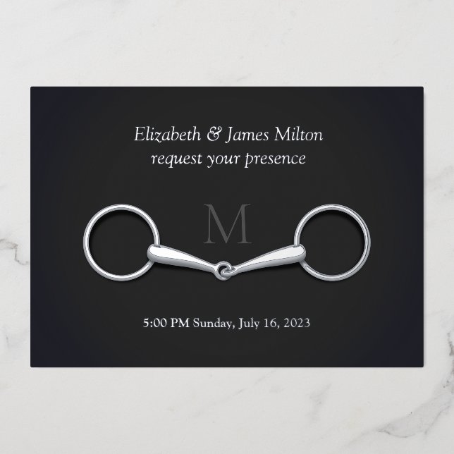 Invitation En Aluminium Élégant Snaffle Argent Un Peu Équestre Monogramme (Recto)