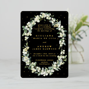 Invitation En Aluminium Élégant Snéflore noir + Eucalyptus Réception seule