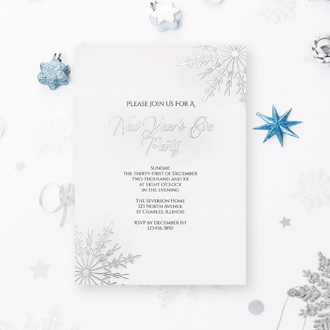 Invitation En Aluminium Élégant Snowflakes fête du Nouvel An hivernal (Créateur téléchargé)