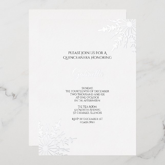 Invitation En Aluminium Élégant Snowflakes Winter Quinceañera (Recto/Verso)