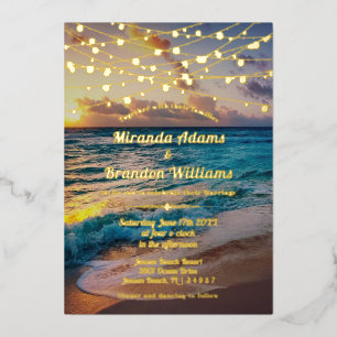Invitation En Aluminium Elégant Sunset Beach String Lights Mariage été