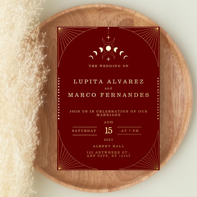 Invitation En Aluminium Élégant Tarot Gold Red Maroon Mariage réel (Créateur téléchargé)