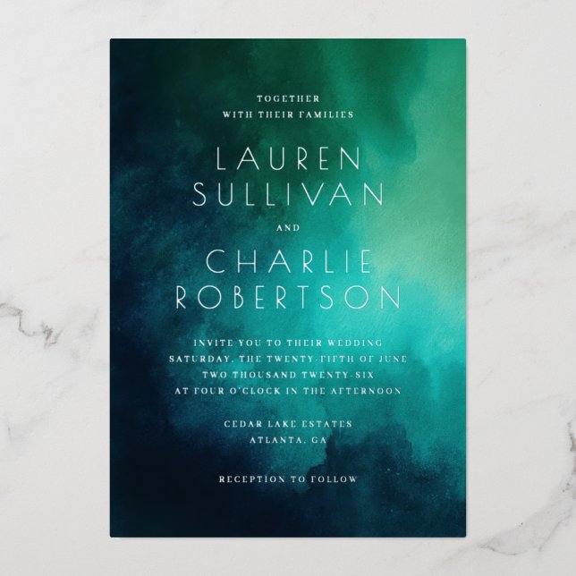 Invitation En Aluminium Elegant Teal Watercolor Gradient (Recto)
