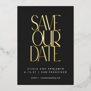 Invitation En Aluminium Élégant tendance noir or Save the Date feuille d'o