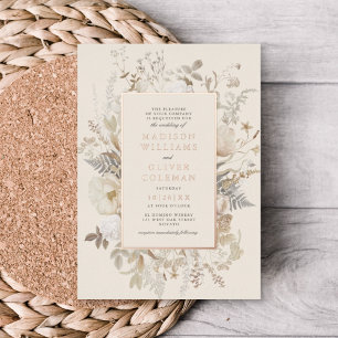 Invitation En Aluminium Élégant Terreux Floral Chic Crème Mariage VRAI