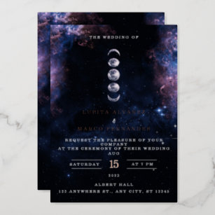 Invitation En Aluminium Elégant thème spatial Astronomie Lune Mariage Invi