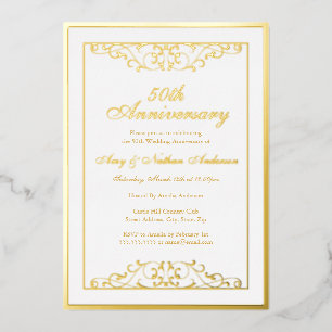 Invitation En Aluminium Élégant Tourbillon Or Blanc 50e Anniversaire de Ma