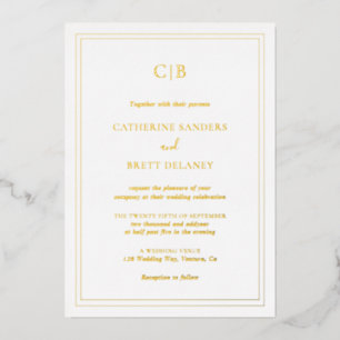 Invitation En Aluminium Élégant traditionnel Monogramme simple Mariage Or