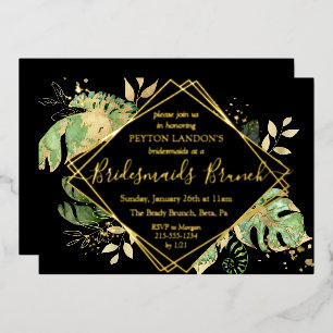 Invitation En Aluminium Elégant Tropical Black & Gold Bridesmaids Brunch