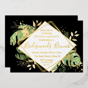 Invitation En Aluminium Elégant Tropical Black & Gold Bridesmaids Brunch