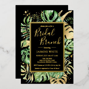 Invitation En Aluminium Elégant Tropical Bridal Brunch Shower Black & Gold