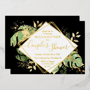 Invitation En Aluminium Elégant Tropical Couple's Shower Black & Gold