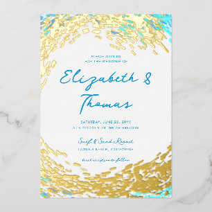 Invitation En Aluminium Elégant Tropical Gold Surfer Wave Beach Mariage
