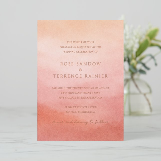 Invitation En Aluminium Elegant Tropical Sunset Watercolor Wedding (Debout devant)