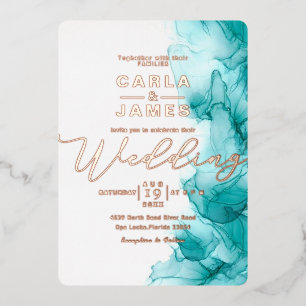 Invitation En Aluminium élégant Turquoise Blue Alcool mariage or d'encre F
