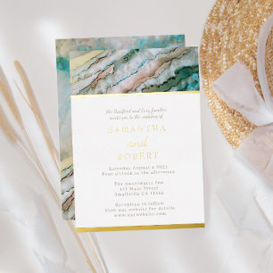Invitation En Aluminium Elégant Turquoise et Gold Driftwood Beach Mariage
