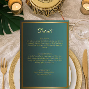 Invitation En Aluminium Elegant Turquoise et Gold Foil Mariage fiche détai