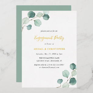Invitation En Aluminium Elégant Verdure Eucalyptus Engagement Party Gold