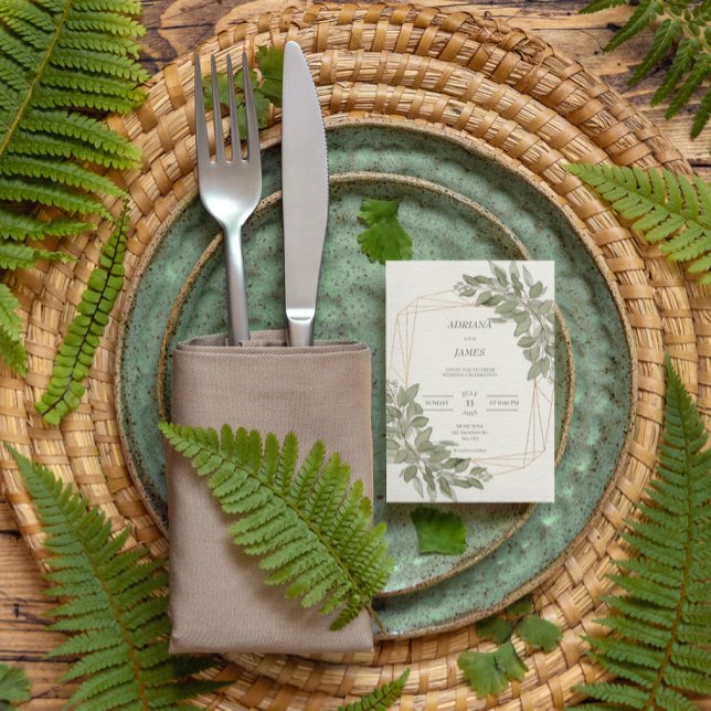 Invitation En Aluminium Elégant Verdure or rustique mariage (Créateur téléchargé)