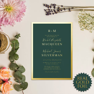Invitation En Aluminium Élégant véritable or épais bordure Mariage vert