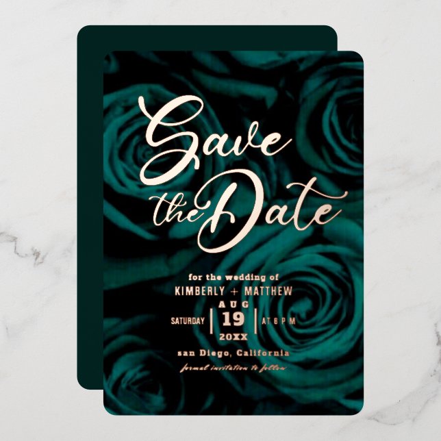 Invitation En Aluminium Élégant Vert émeraude or Save the date mariage   (Recto/Verso)