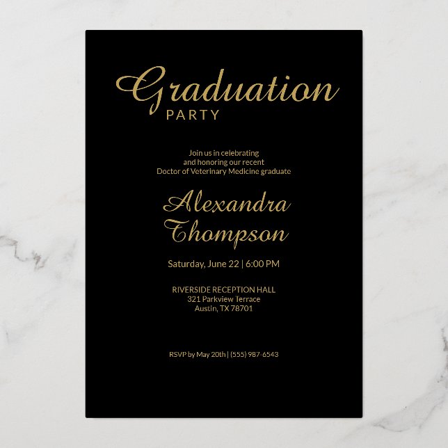 Invitation En Aluminium Elegant Veterinary Medicine Graduation Party (Verso)