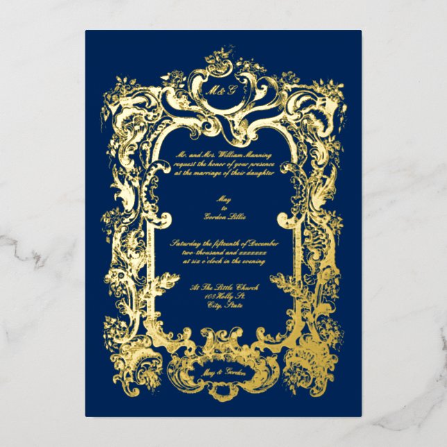 Invitation En Aluminium Élégant victorien 1845 Cartouche (Recto)