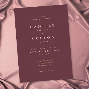 Invitation En Aluminium Élégant vin de Bourgogne Mariage minimaliste Rose 