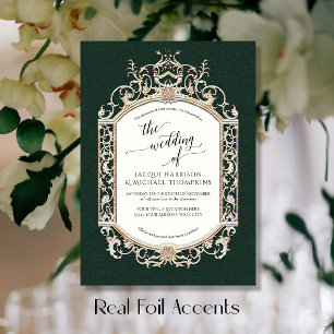 Invitation En Aluminium Élégant Vintage Baroque de défilement Forêt verte
