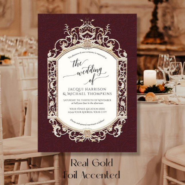 Invitation En Aluminium Elégant Vintage Baroque Défilé Bourgogne (Créateur téléchargé)