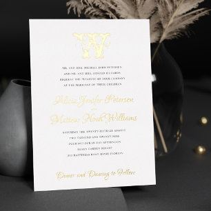 Invitation En Aluminium Élégant vintage feuille d'or monogramme mariage fo
