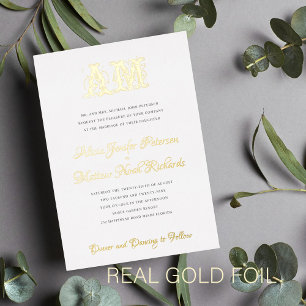 Invitation En Aluminium Élégant vintage monogramme luxe feuille or mariage