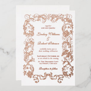 Invitation En Aluminium Elégant Vintage Ornate Rose Or