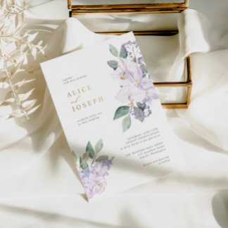 Invitation En Aluminium Elégant violet aquarelle Fleurs verdure Mariage