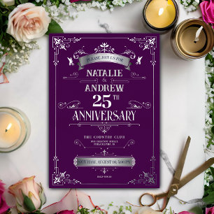 Invitation En Aluminium Élégant Violet Argent 25e Anniversaire de Mariage