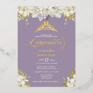 Invitation En Aluminium Elégant violet Quinceañera or floral