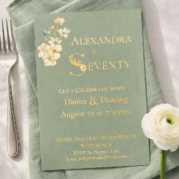 Invitation En Aluminium Elegant Watercolor Floral BlueGreen 70th Birthday 