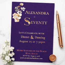 Invitation En Aluminium Elegant Watercolor Floral Plum 70th Birthday Rose