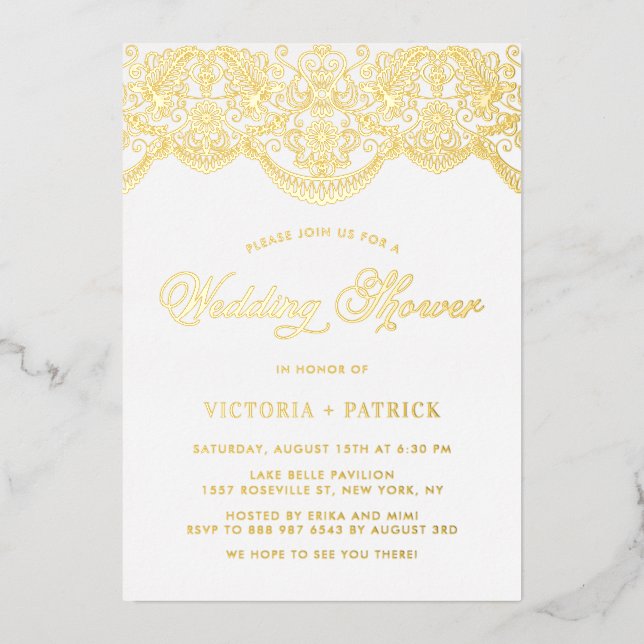 Invitation En Aluminium Élégant Wedding shower floral Brocade Lace (Recto)