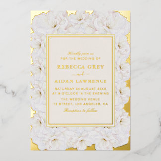 Invitation En Aluminium Elegant White Floral Ivory Gold Border Wedding